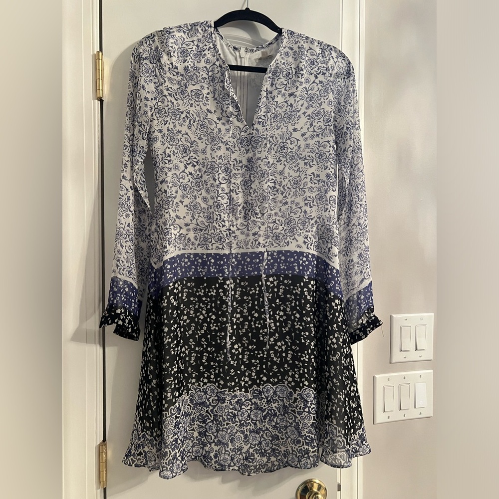 Shoshanna blue floral long sleeve dress size zero